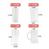 Four transparent glassware items in varying sizes: A-280ml, B-450ml, C-475ml, and D-450ml, each featuring measurement details.
