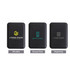 Three black power banks with various branding options, featuring UV print, screen print, and engraving designs.
