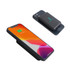 A black 5000mAh eco magnetic power bank attached to a smartphone, displayed from two angles. It has a logo.