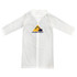 A light white raincoat made from EVA material, featuring a hood and a logo on the front.