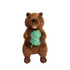 A brown quokka plush toy holding a green leaf, featuring a happy expression and soft texture.