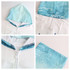 A hooded change towel in blue and white microfibre, featuring a zip and a vibrant splash design.
