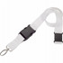 A white lanyard with a black clip and attachment hook, designed for carrying ID cards or small items.