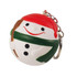 A snowman-shaped stress item in white with a red hat and green scarf, attached to a keyring.