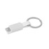 A white magnetic charging cable with a keyring attachment. The design is compact and includes a connector.