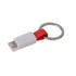 A small white and red magnetic charging cable attached to a metal keyring.