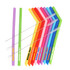A set of reusable silicone straws in various bright colours with a cleaning brush, featuring a logo design.