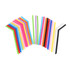 A collection of reusable silicone straws in various colours, including pink, blue, green, yellow, and black, arranged in a fan shape.