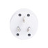 A white multifunctional AU travel adapter with three metal pins. It includes a branding logo on the surface.