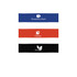 Three latex fitness resistance bands in blue, red, and black, each featuring a logo and text related to fitness.