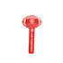 A red promotional cheer stick shaped like a rugby ball, featuring a logo and text.