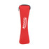A red zippered pouch featuring a logo, designed to hold travel utensils.