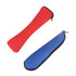 A red and blue case designed for storing utensils, featuring zippers on both cases.