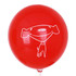 A red balloon with a smiling dog illustration in white, featuring a scarf and a playful design.