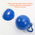 A blue ball-shaped rain poncho holder with a clip, made from glossy ABS material, featuring a logo.
