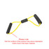 A Figure 8 resistance band with yellow rubber tubing and black foam handles, featuring a logo on the handles.