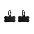 A black, bone-shaped pet waste bag dispenser with a clip for easy attachment. It features a smooth surface and rounded edges.
