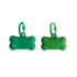 A green bone-shaped pet waste bag dispenser with a clip for easy attachment. It features a smooth plastic surface.