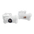 A white bone-shaped pet waste bag dispenser with a circular opening and a logo.