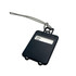A black ABS luggage tag with a clear window for personal details and a grey attachment loop.