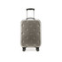 A collapsible suitcase in grey with a textured surface, featuring a retractable handle and four wheels.