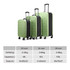 A set of green collapsible suitcases in three sizes with black accents and wheels. One suitcase features a logo.