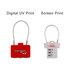 Two metal coded locks are displayed: one in red with a logo and the other in silver with a white body and combination dials.