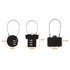 A metal coded lock set featuring three different designs in black, with varying dimensions. Each has a locking mechanism.