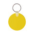 A round yellow Durasoft keyring with a silver metal ring attached.