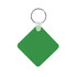 A green square keyring with a metal ring for attachment. Ideal for personalising keys.