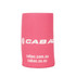 A pink stubby holder with a base, featuring a logo and smooth fabric texture.