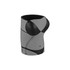 A drink bottle holder shaped like a bikini top, featuring a grey and black design with stitched detailing.