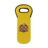 A drink bottle cooler in bright yellow with a black trim and a logo. Designed to fit a single wine bottle.