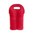 A red neoprene double beer bottle carrier with a handle, featuring a sleek design and an integrated logo.