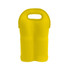 A yellow neoprene double beer bottle carrier featuring a handle and a sleek design. It includes a logo.