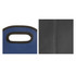 A drink bottle carrier in blue and black neoprene with stitched detailing and a handle for easy transport.
