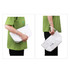 A washable kraft paper cosmetic bag in white, held by a person wearing a green shirt, featuring a logo.