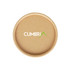 A round, large, brown paper cylinder box with a logo on the top.