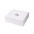 A white foldable magnetic box with a logo displayed on the top. It features a clean, minimalistic design.