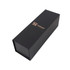 A black foldable magnetic wine box with a logo, designed to hold a single bottle.