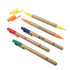 A collection of paper tube highlighters and pens in yellow, orange, blue, red, and green, featuring various branding.