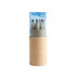 A set of recycled coloured pencils in a clear container, featuring various colours at the tips and a cardboard base.