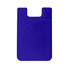 A purple smart wallet featuring a cut-out design and a smooth texture. It has a logo on the front.