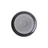A black portable Bluetooth speaker with a round design and a mesh speaker grille. It features a logo.
