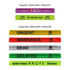 A collection of reflective slap bands in various colours, featuring different messages and a logo.