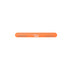 An orange silicone slap band with measurement markings and a logo.