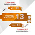 A collection of orange reflective PVC wristbands, featuring white buttons and a logo.
