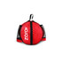 A red ball backpack with mesh side pockets and a zippered main compartment, featuring a logo.