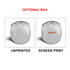 A foldable car shade in a round, grey storage bag, featuring an optional branded design on one side.