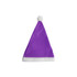 A purple Santa hat with a white brim and pom-pom at the top, featuring a branding logo.
